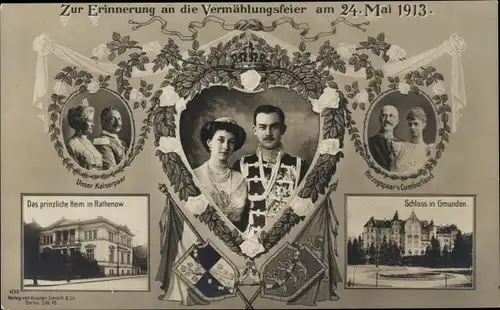 Ak Herzog Ernst August, Victoria Luise, Kaiserpaar, Herzogspaar, Vermählung am 24. Mai 1913, Gmunden