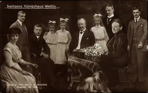 Ak Das Königshaus Wettin, Friedrich August III. mit Gemahlin und Kindern