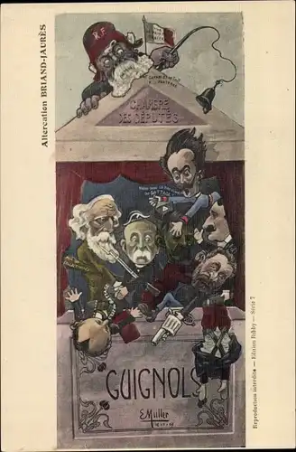 Künstler Ak Muller, E., Altercation Briand Jaures, Guignol, Karikatur
