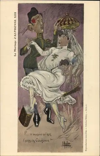 Künstler Ak Muller, E., Le Mariage d'Alphonse XII, König von Spanien, Karikatur