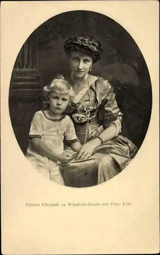 Ak Fürstin Elisabeth zu Windisch Graetz mit Prinz Erni, Portrait