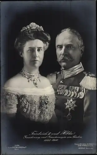 Ak Großherzog Friedrich II. von Baden, Großherzogin Hilda, Portrait, Uniform, Orden