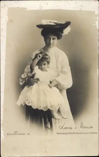 Ak Prinzessin Luise von Österreich Toskana mit Monica Pia, Portrait