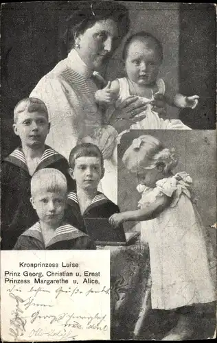 Ak Kronprinzessin Luise von Sachsen, Kinder, Prinz Georg, Christian, Ernst, Margarethe, Alice