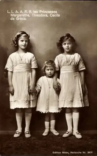 Ak Les Princesses Margaretha, Theodora, Cecile de Grece, Griechisches Königshaus