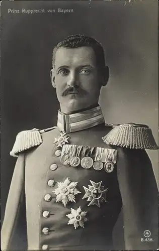 Ak Kronprinz Rupprecht von Bayern, Portrait, Uniform, Abzeichen