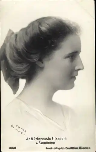 Ak Prinzessin Elisabeth von Rumänien, Profilansicht