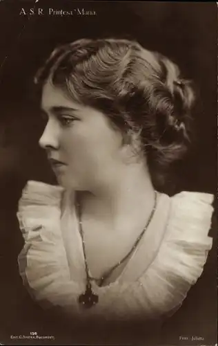 Ak Prinzessin Maria von Rumänien, Profilansicht, Halskette