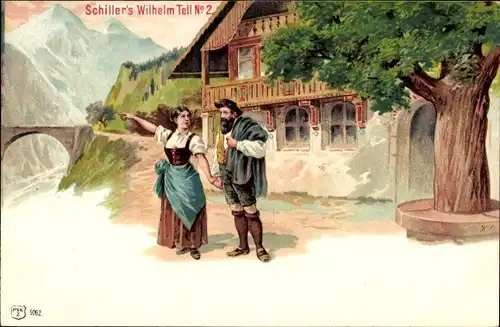 Litho Schiller's Wilhelm Tell No. 2, Gertrud, Sieh vorwärts, Werner