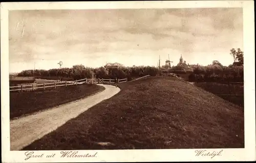 Ak Willemstad Nordbrabant Niederlande, Westdijk, Deich, Windmühle