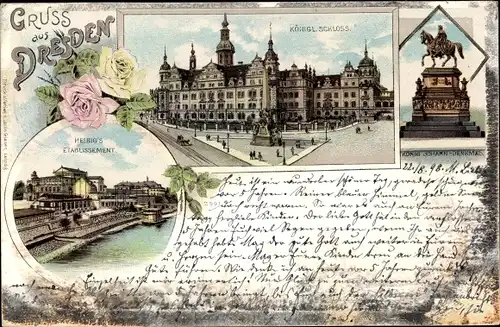 Litho Dresden, Schloss, König Johann Denkmal, Helbigs Etablissement