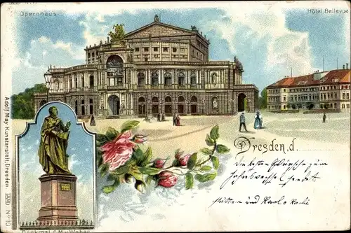 Litho Dresden Altstadt, Hotel Bellevue, Opernhaus, Denkmal