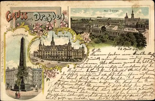 Litho Dresden, Wettin Obelisk, Kgl. Schloss, Der Zwinger