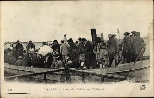 Ak Bizerte Tunesien, Levee des Filets aux Pecheries