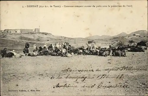 Ak Dahibah Tunesien, Caravane campant autour du puits sous la protection du Fordj