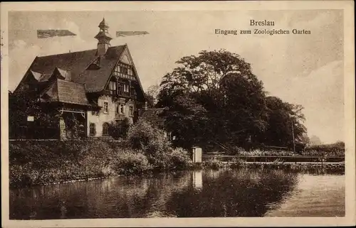 Ak Wrocław Breslau Schlesien, Eingang zum Zoologischen Garten
