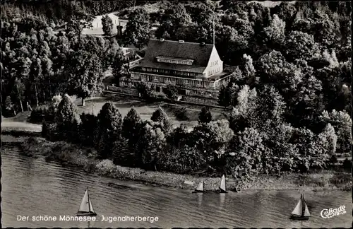 Ak Möhnesee in Westfalen, Jugendherberge, Segelboote