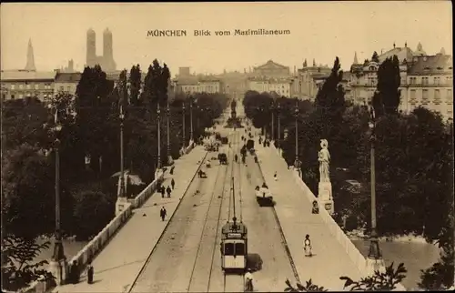 Ak München, Blick vom Maximilianeum, Straßenbahn