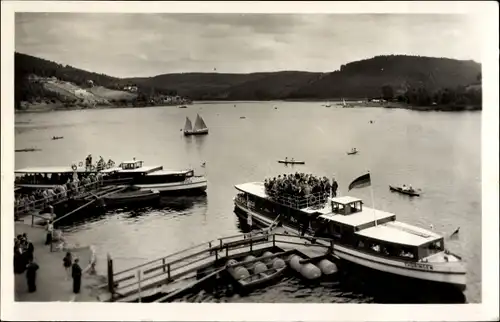 Ak Saalburg Ebersdorf in Thüringen, Saalepartie, Salondampfer Thüringen, Anlegestelle, Segelboote