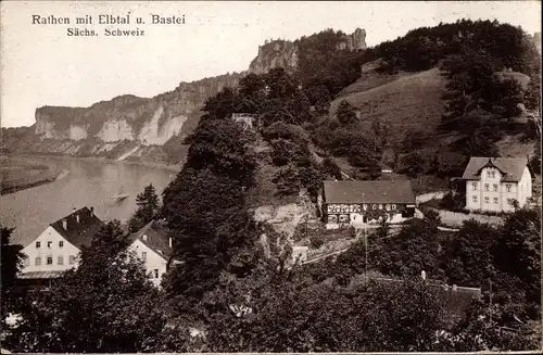 Ak Rathen an der Elbe Sächsische Schweiz, Elbtal und Bastei, Panorama