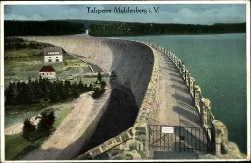 Ak Muldenberg Grünbach im Vogtland Sachsen, Blick auf die Talsperre