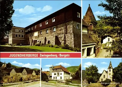 Ak Zwingenberg an der Bergstraße in Hessen, Jugendherberge, Stadtmauer, Rathaus, Bergkirche