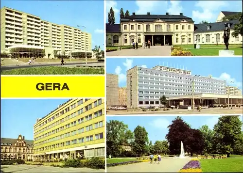 Ak Gera Thüringen, Interhotel, Orangerie, Mehrzweckgebäude Puschkinplatz, Park Opfer des Faschismus