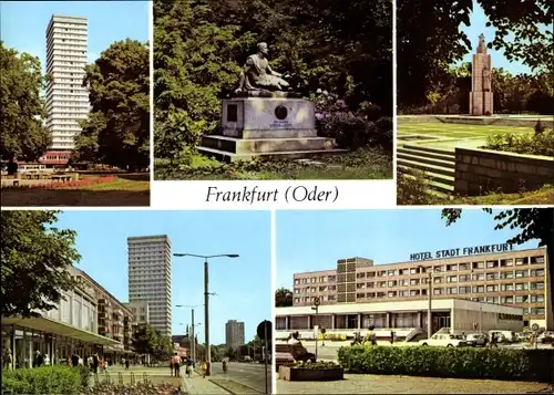 Ak Frankfurt an der Oder, Hochhaus Platz der Republik, H. von Kleist Denkmal, Hotel Stadt Frankfurt