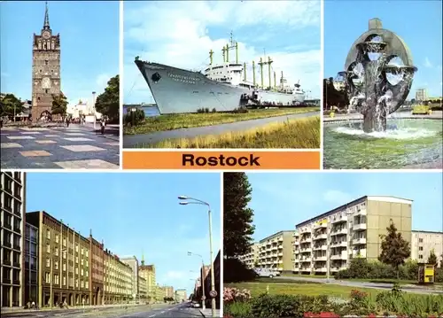 Ak Hansestadt Rostock, Köpeliner Tor, Traditionsschiff Typ Frieden, Lange Straße, Pawlowstraße