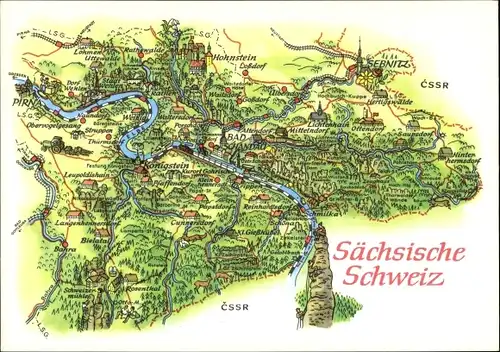 Landkarten Ak Königstein an der Elbe Sächsische Schweiz, Hohnstein, Sebnitz, Bad Schandau