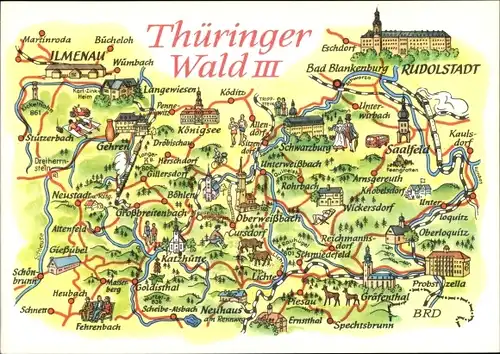 Landkarten Ak Thüringer Wald III, Ilmenau, Rudolstadt, Oberweißbach, Probstzella