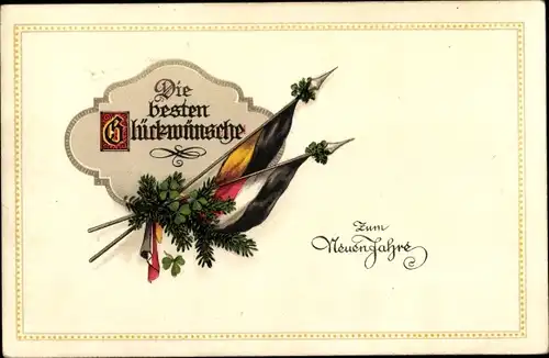 Litho Glückwunsch Neujahr, Fahnen, Kleeblätter, Patriotik, Weihnachtsverlosung Los-Nr. 735
