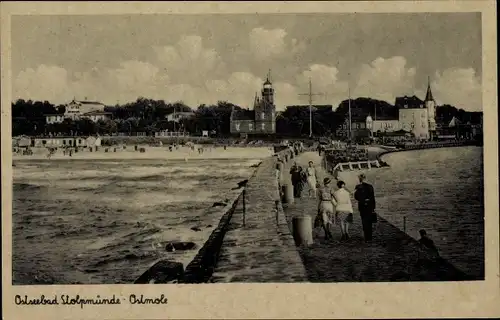 Ak Ustka Stolpmünde Pommern, Ostmole, Strand