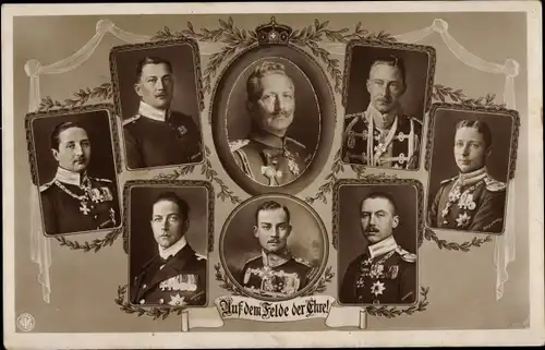 Ak Kaiser Wilhelm II. mit seinen Söhnen, Uniformen, Orden, Herzog Ernst August von Braunschweig