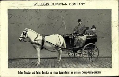 Ak Williams Liliputian Company, Prinz Theodor und Prinz Heinrich, Zwerg Pony Gespann