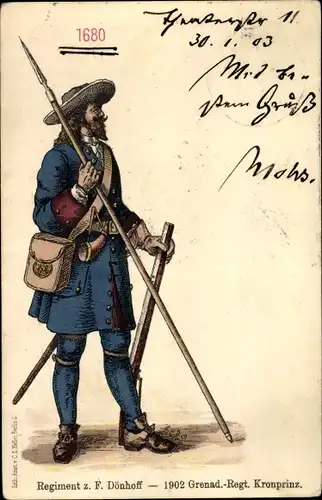 Ak Regiment zu Fuß Dönhoff, 1680, 1902 Grenadier Regiment Kronprinz