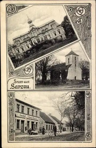 Ak Garzau in der Mark, Schloss, Kirche, Gasthof