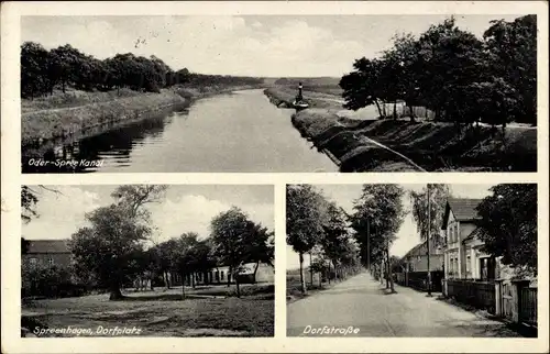 Ak Spreenhagen in Brandenburg, Oder Spree Kanal, Dorfplatz, Dorfstraße