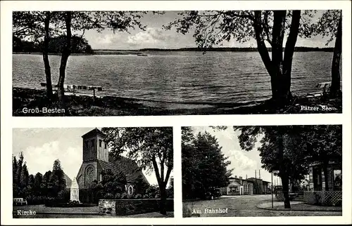 Ak Groß Besten Bestensee, Der Pätzer See, Kirche, Straßenpartie am Bahnhof