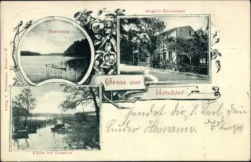 Ak Uetzdorf in der Mark Ützdorf Wandlitz, Panorama, Siegel's Restaurant, Fluss