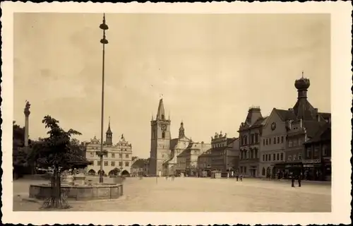 Ak Litoměřice Leitmeritz Region Aussig, Marktplatz, Brunnen