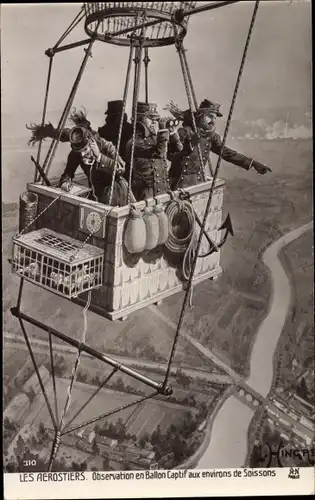 Künstler Ak Les Aerostiers, Observation en Ballon Captif aux environs de Soissons