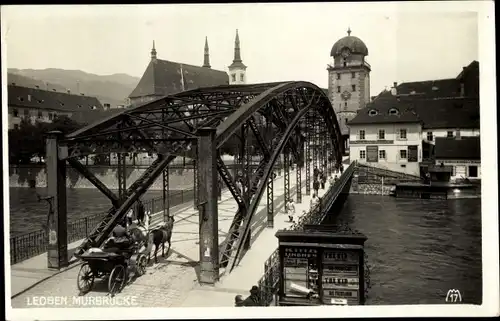 Ak Leoben Steiermark, Murbrücke, Kutsche