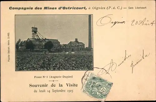 Ak Oignies Pas de Calais, Compagnie des Mines d'Ostricourt, Gare Libercourt