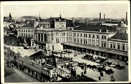 Ak Brno Brünn Region Südmähren Tschechien, Partie am Bahnhof