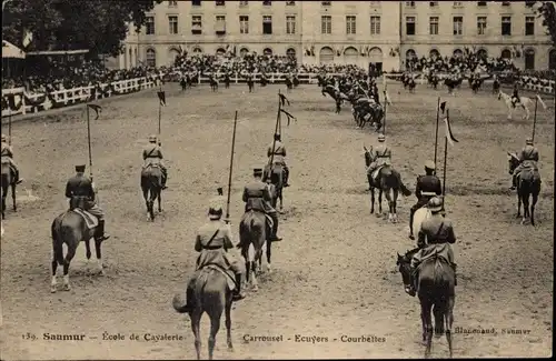 Ak Saumur Maine et Loire, Ecole de Cavalerie, Courbettes