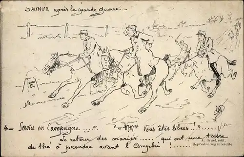 Ak Saumur Maine et Loire, Französische Soldaten zu Pferden, Campagne
