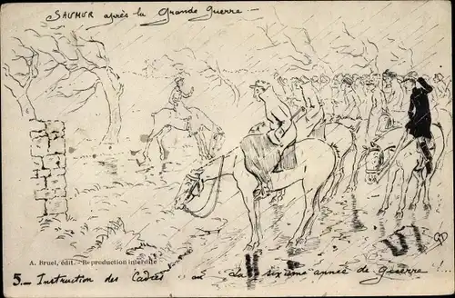 Ak Saumur Maine et Loire, Französische Soldaten zu Pferden, Stürmisches Wetter