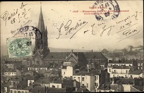 Ak Paris Ménilmontant, Panorama avec Notre Dame de la Croix