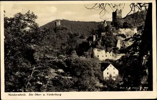 Ak Manderscheid in der Eifel Rheinland Pfalz, Blick auf Ober- und Niederburg